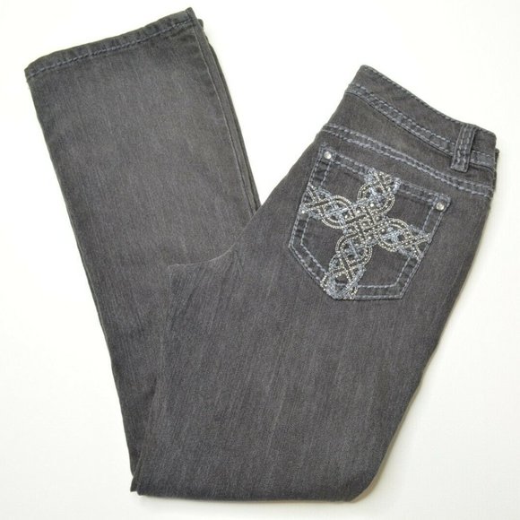 new directions Denim - ND WEEKEND Size 6 P PETITE Womens NEW DIRECTIONS‎ Gray Black EMBELLISHED Jeans